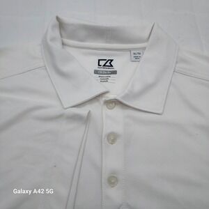 Cutter Buck Mens XL TG White CB DryTec Polo Shirt Golf Casual Short Sleeve